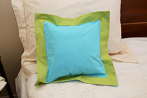 Hemstitch Multicolor Baby Square 12x12". Aqua Marine Macaw Green - Click Image to Close